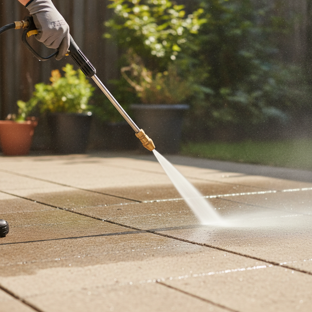 Patio pressure washing no peoples faces just hand