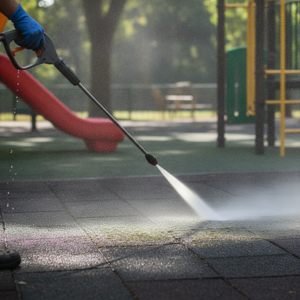 Playground pressure washing no peoples faces just hand