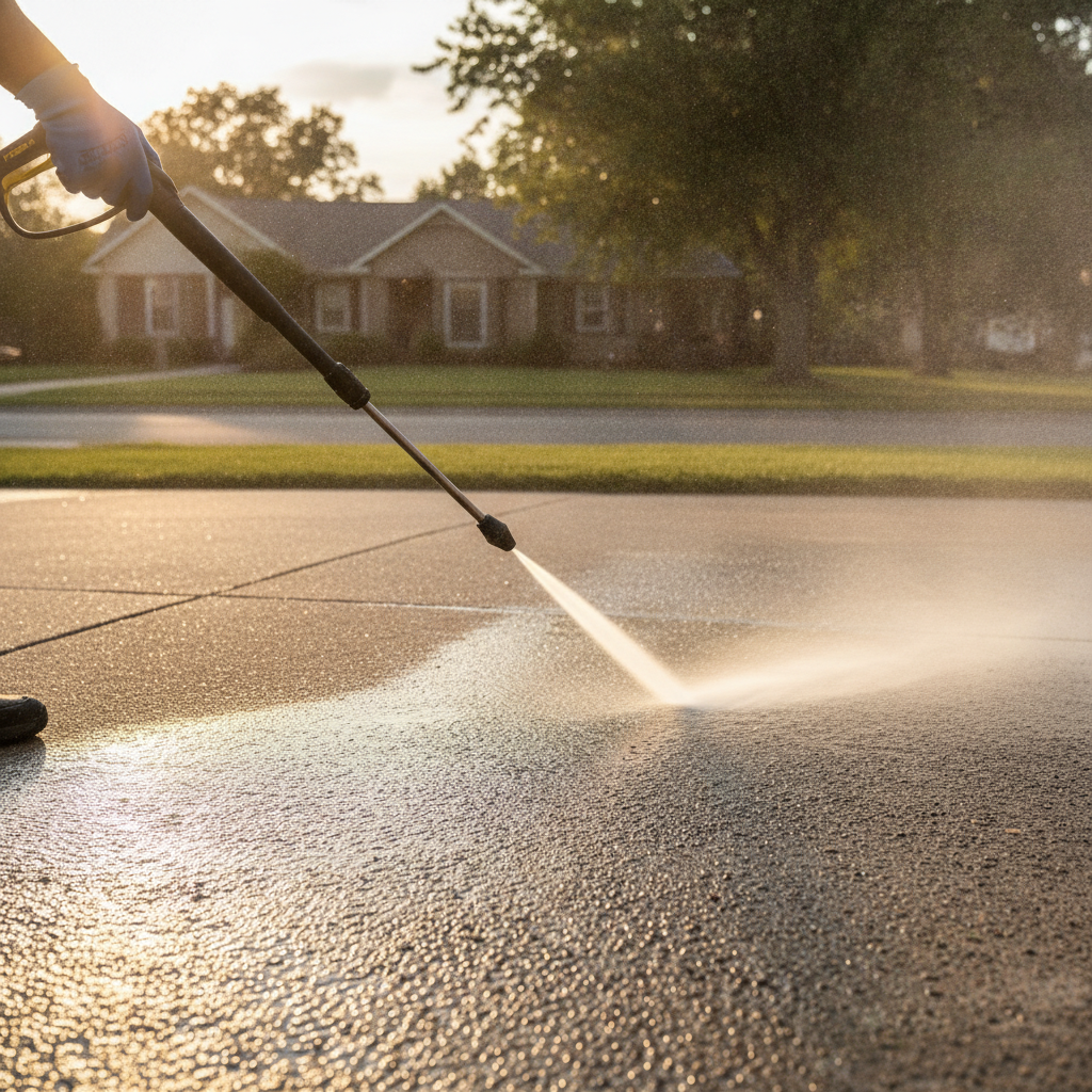 Driveway pressure washing no peoples faces just hand