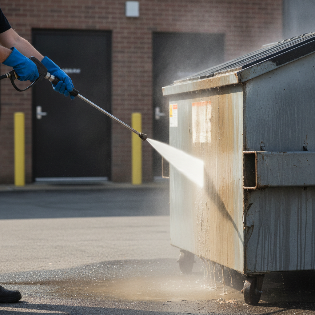 Dumpster pressure washing no peoples faces just hand